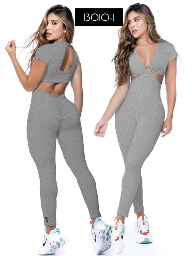 13010-1 Gray Sports Jumpsuit Colombiano