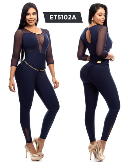 5102-A Blue  Buttlifting Jumpsuit Colombiano