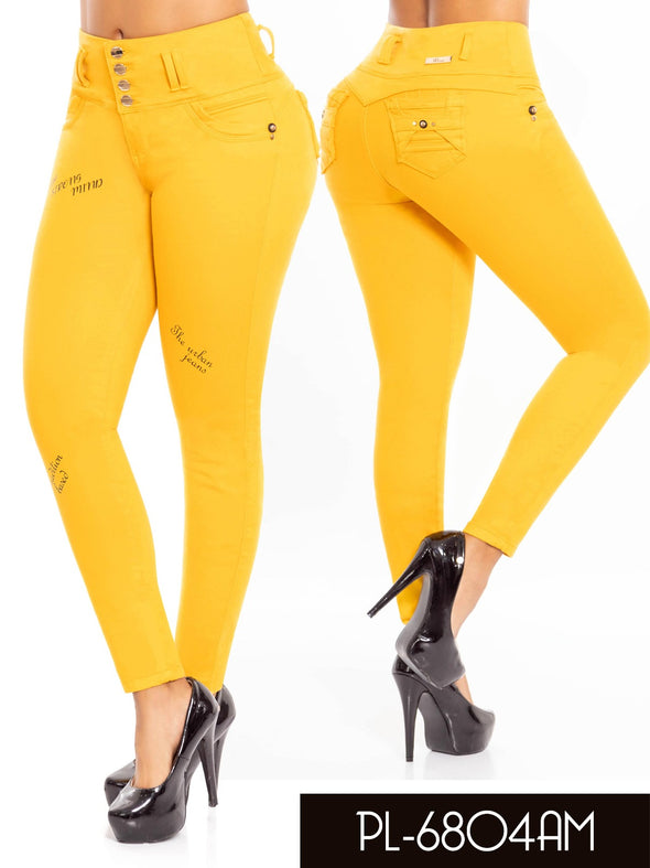 6804 Pitbull Yellow Butt Lifting Jeans